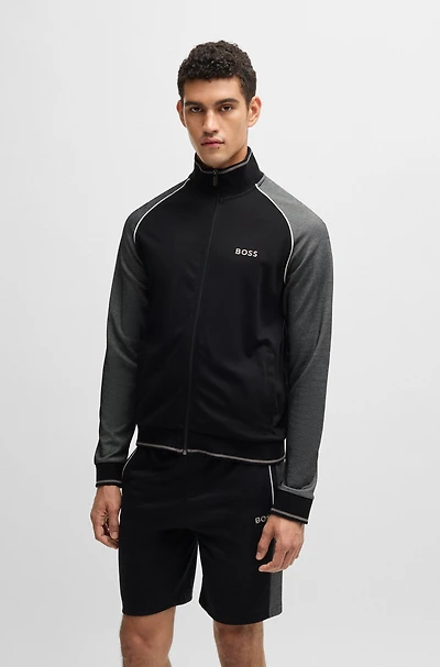 Cotton zip-up jacket with contrast piping