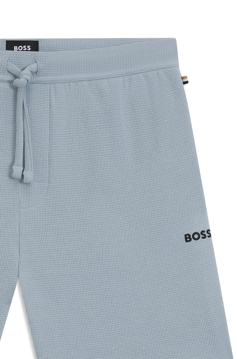 Waffle-structured pajama shorts with embroidered logo