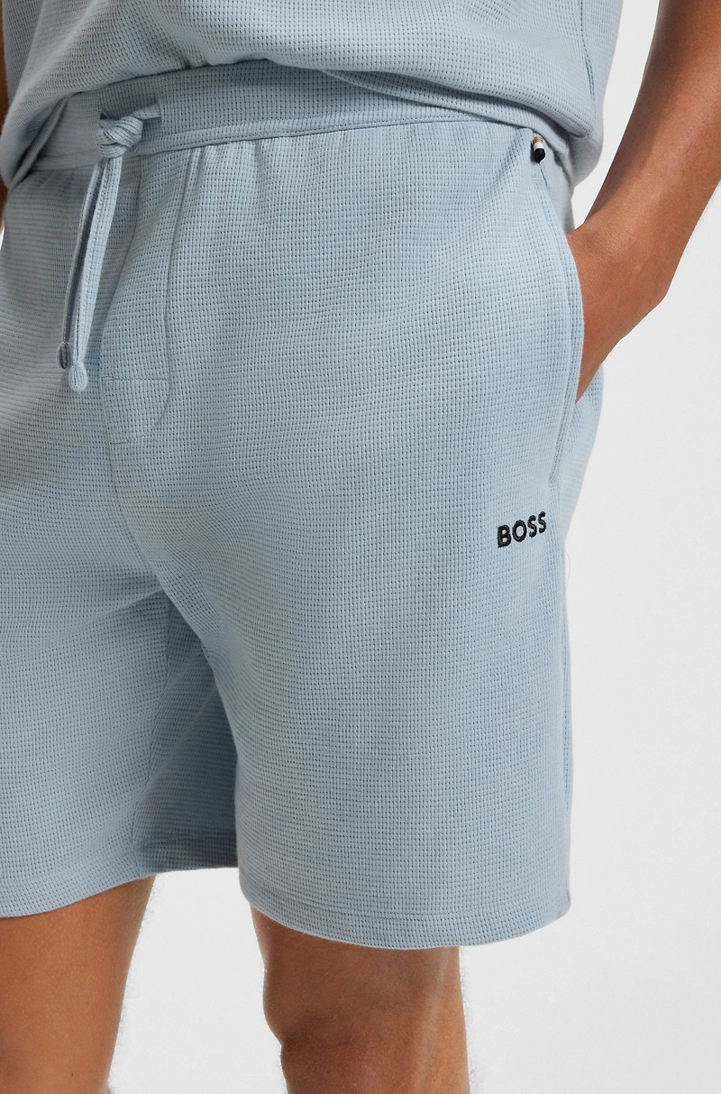 Waffle-structured pajama shorts with embroidered logo