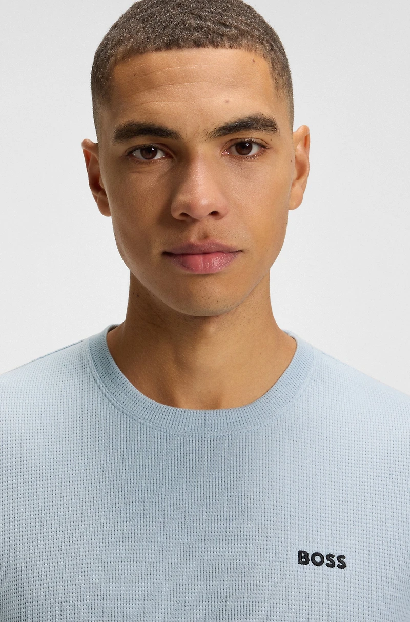 Waffle-structured pajama T-shirt with embroidered logo