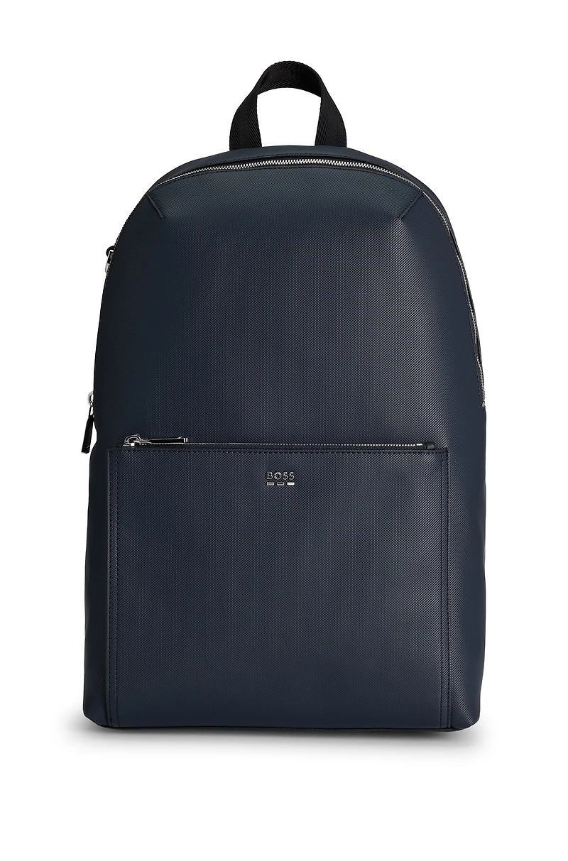 Textured backpack with logo hardware