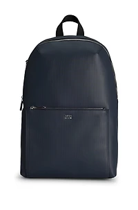 Textured backpack with logo hardware
