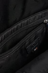 Textured backpack with logo hardware