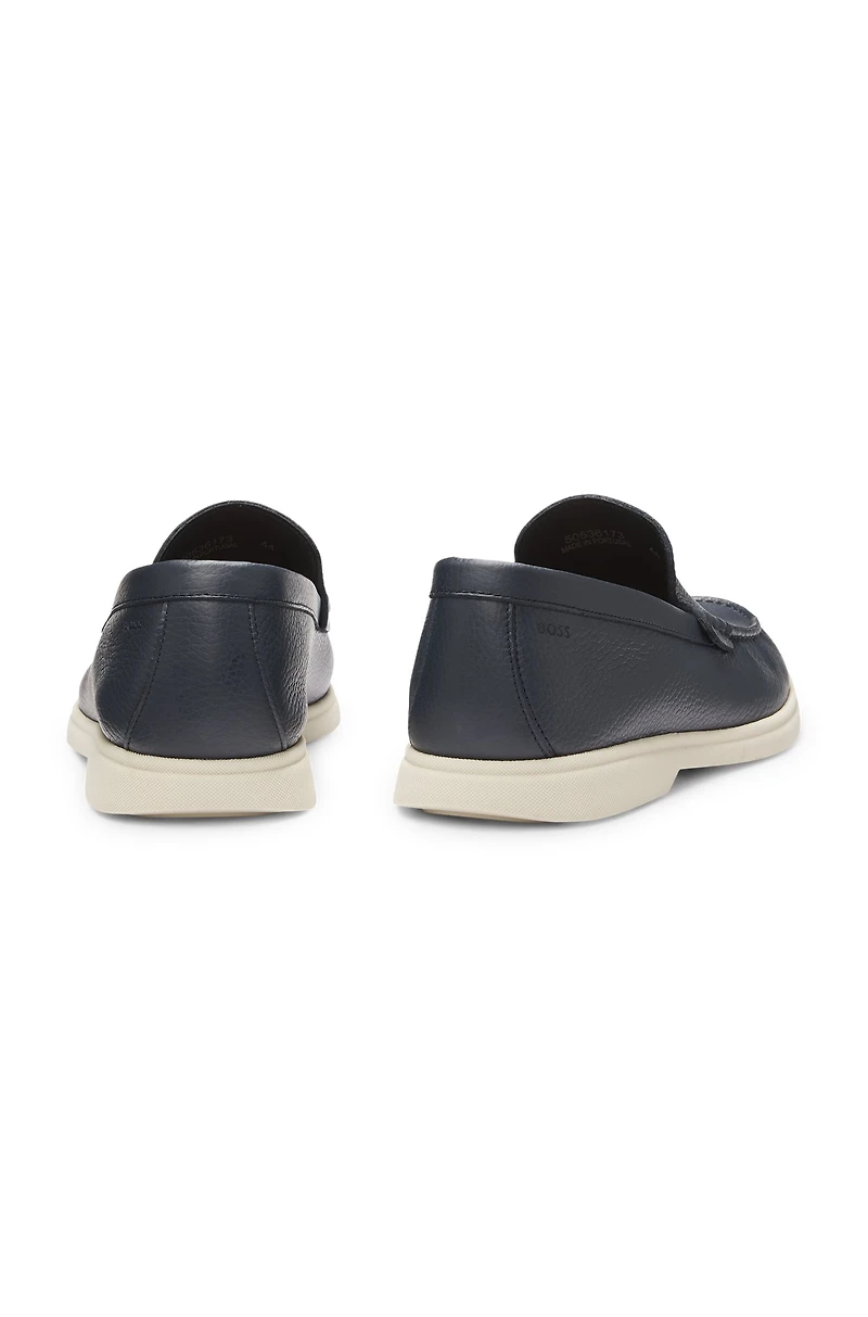 Tumbled-leather moccasins with logo detail
