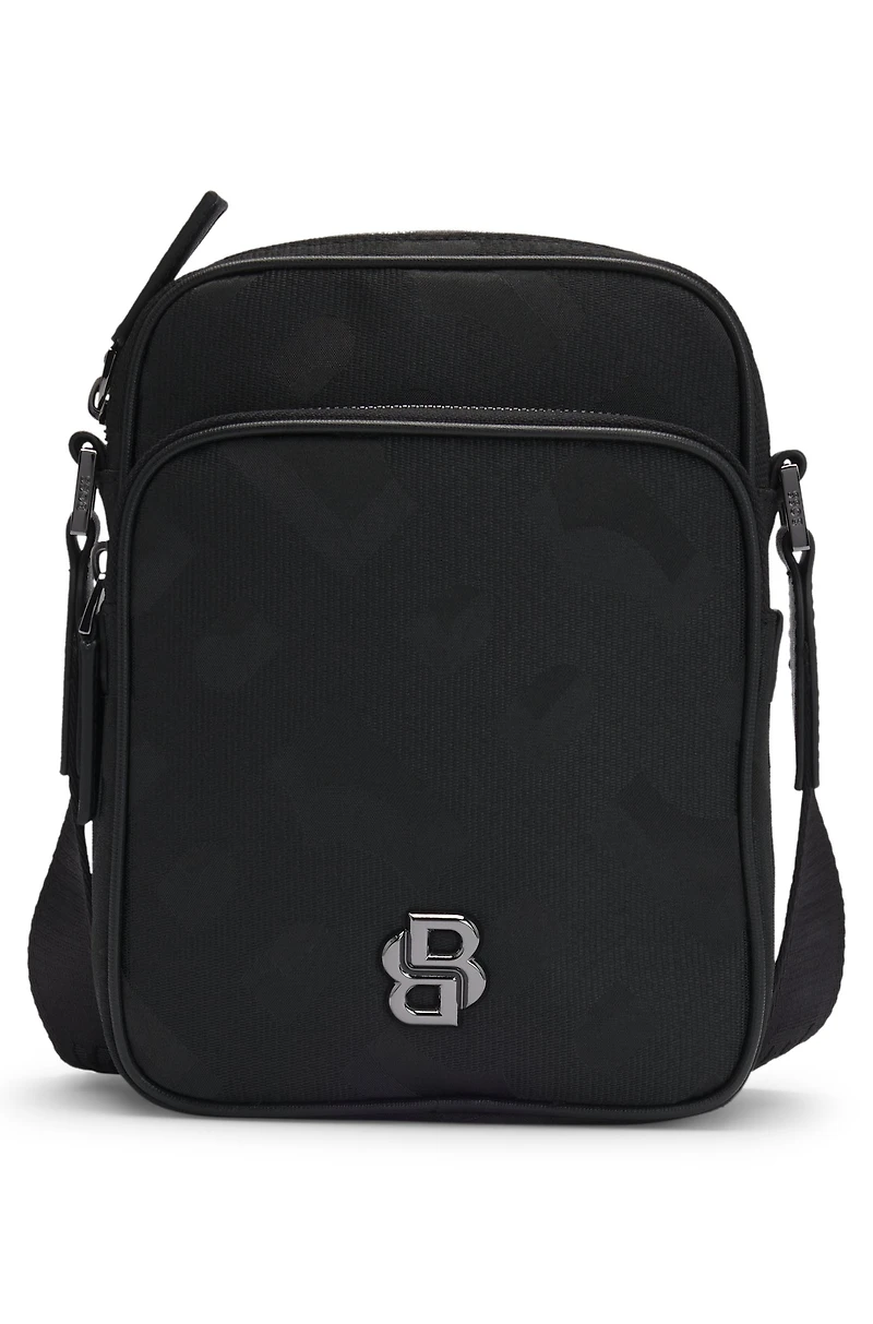 Monogram-jacquard reporter bag with Double B trim