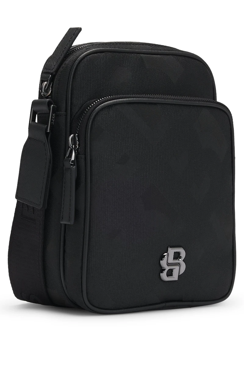 Monogram-jacquard reporter bag with Double B trim