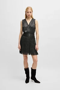Plissé pleat wrap-front dress with ruffle hem