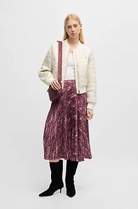 Midi-length skirt printed plissé satin