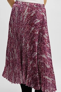 Midi-length skirt printed plissé satin