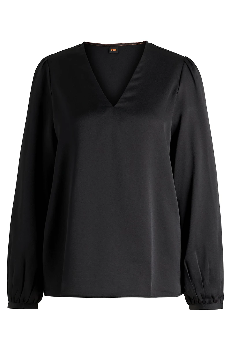 Regular-fit blouse with V neckline hammered satin