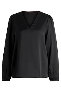 Regular-fit blouse with V neckline hammered satin