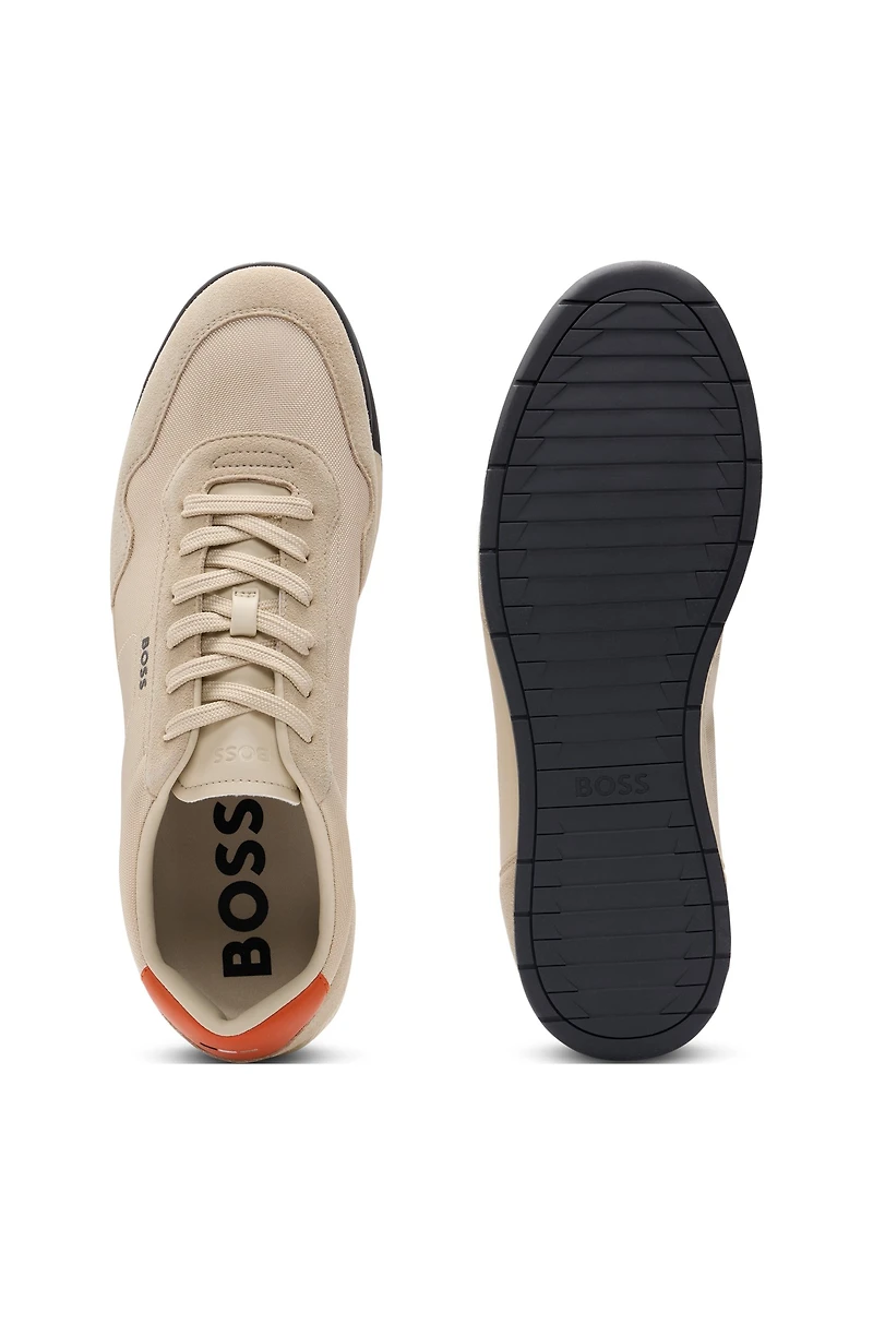 Mixed-material lace-up trainers with suede trims