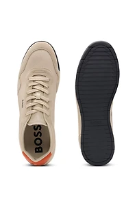 Mixed-material lace-up trainers with suede trims