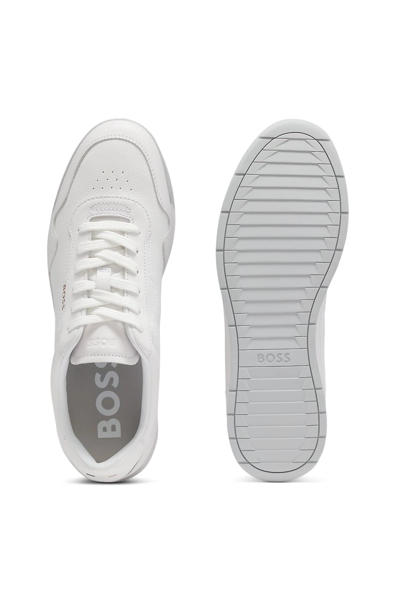 Faux-leather trainers with gold-tone branding
