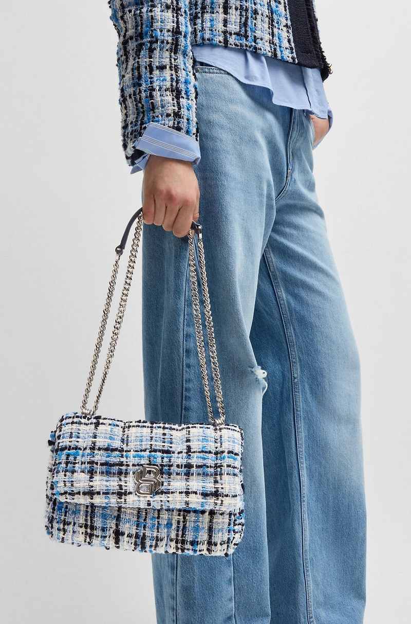Multicolored-tweed shoulder bag with Double B monogram