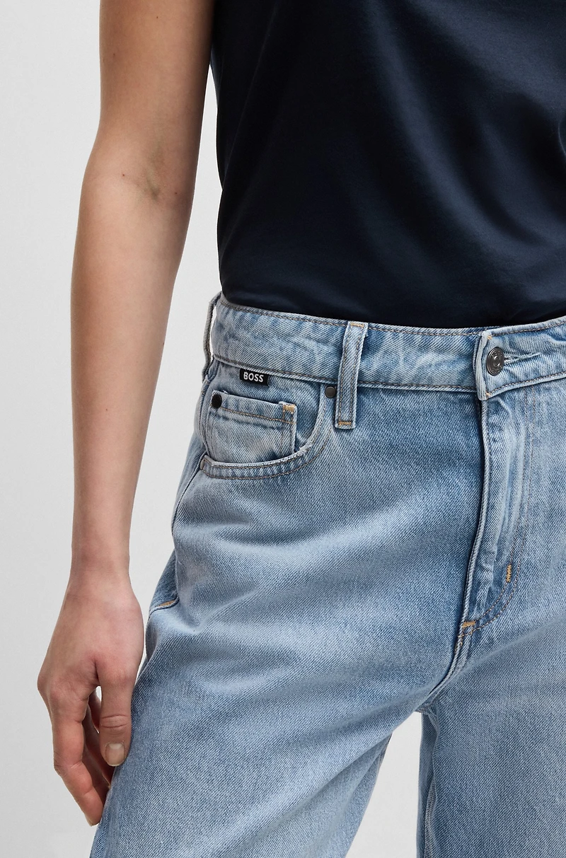 Wide-leg jeans blue denim with stepped hem