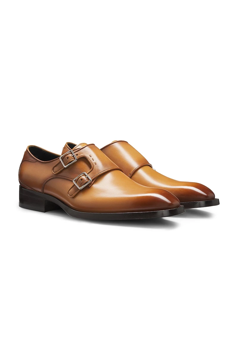Double-strap monk shoes burnished leather