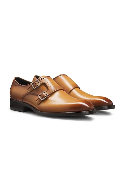 Double-strap monk shoes burnished leather