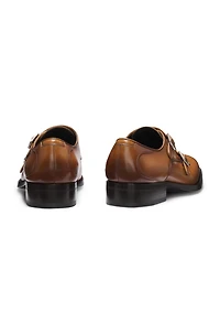 Double-strap monk shoes burnished leather