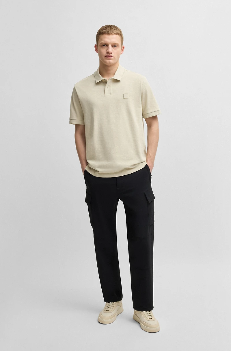 Slub cotton-linen polo shirt with logo badge