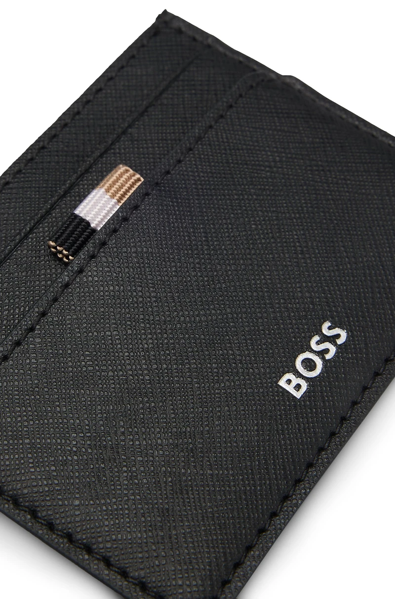 Card holder with foil-embossed logo