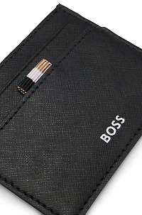 Card holder with foil-embossed logo