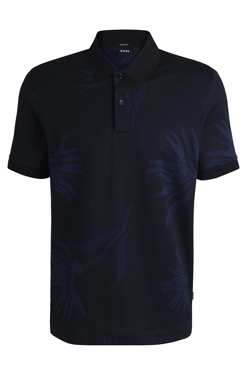Mercerized-cotton polo shirt with floral jacquard