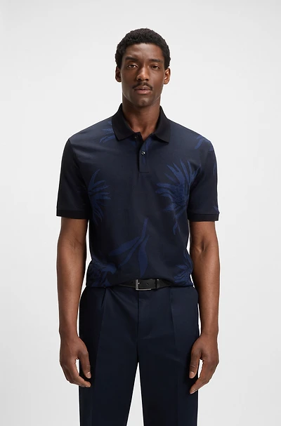 Mercerized-cotton polo shirt with floral jacquard
