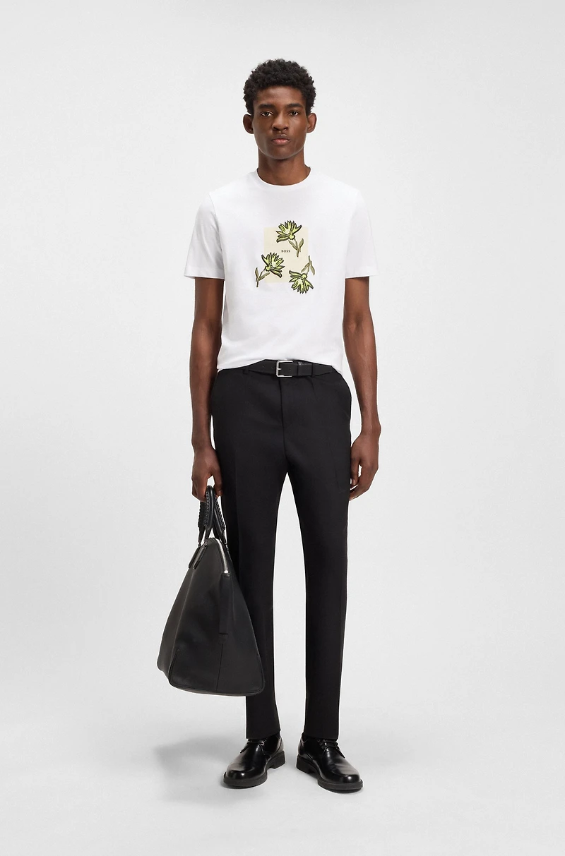 Cotton-jersey T-shirt with floral artwork