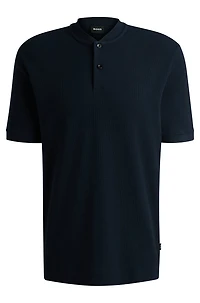 Collarless polo shirt a waffle cotton blend