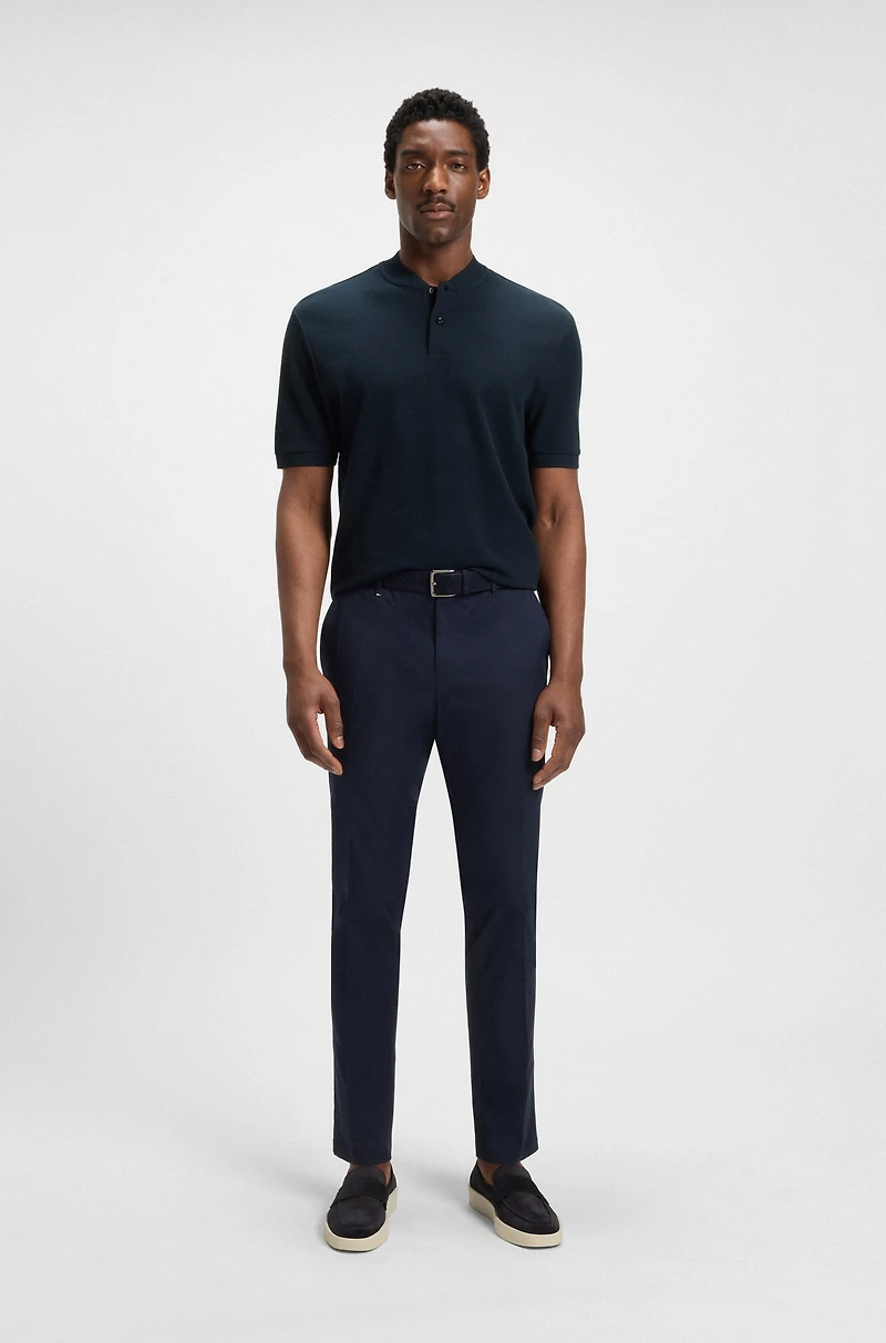 Collarless polo shirt a waffle cotton blend