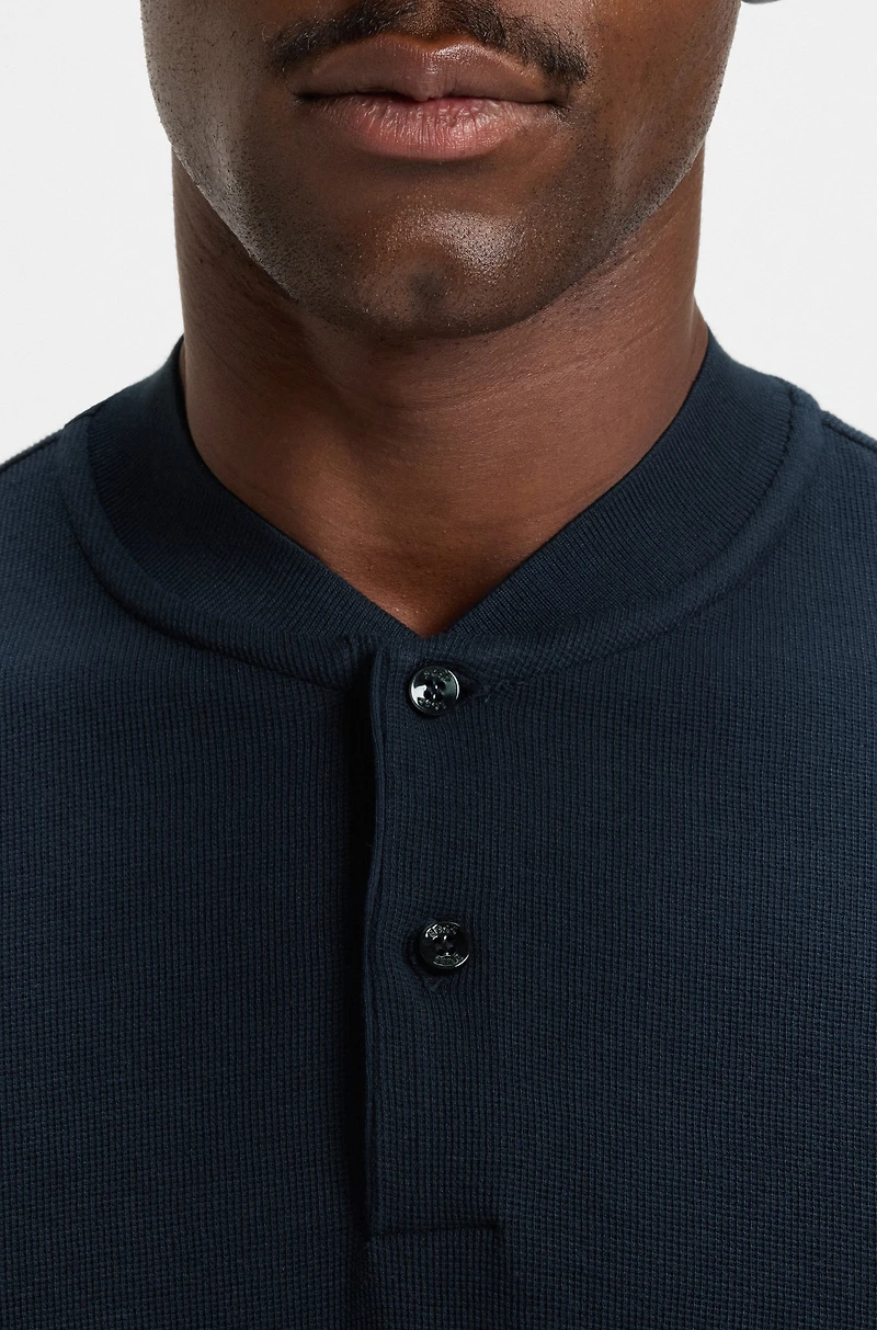 Collarless polo shirt a waffle cotton blend