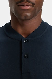 Collarless polo shirt a waffle cotton blend