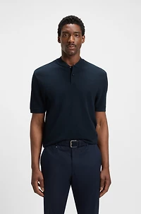 Collarless polo shirt a waffle cotton blend