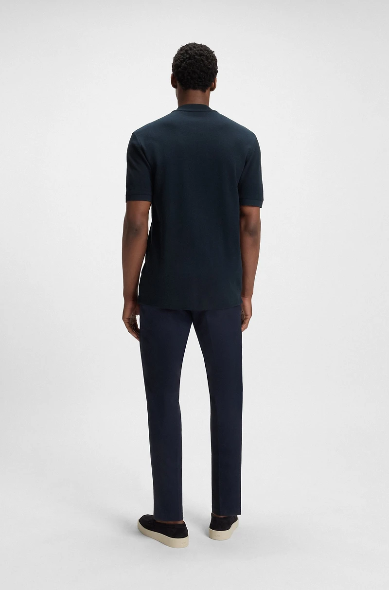Collarless polo shirt a waffle cotton blend