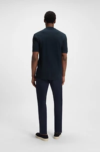 Collarless polo shirt a waffle cotton blend