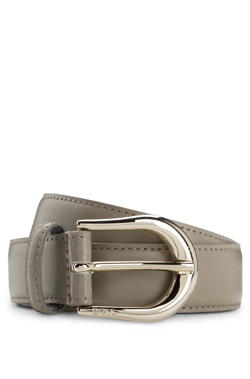 Italian-leather belt with logo buckle