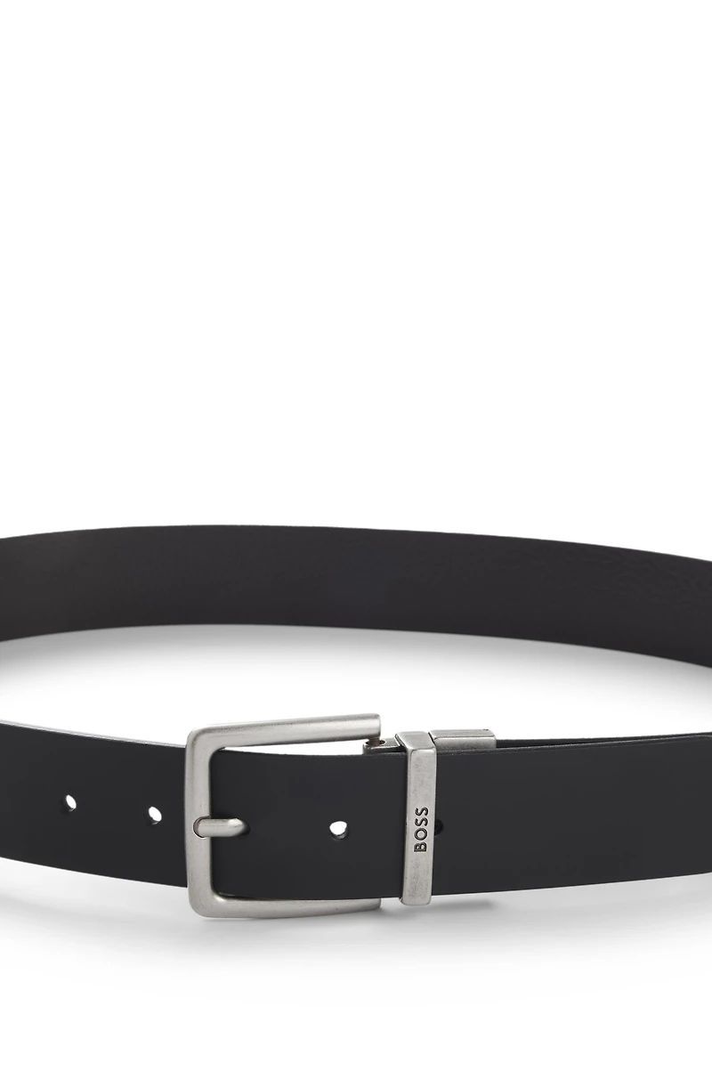 Reversible belt grained and plain leather
