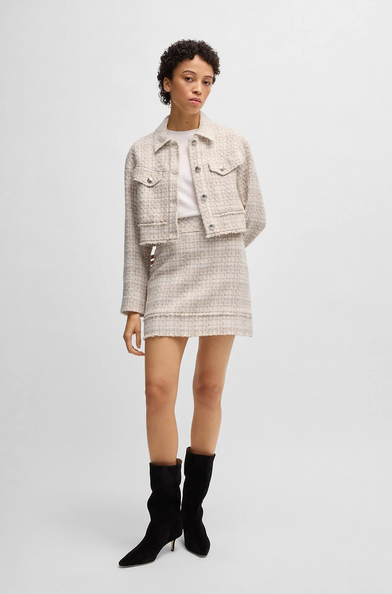 Slim-fit tweed mini skirt with fringing
