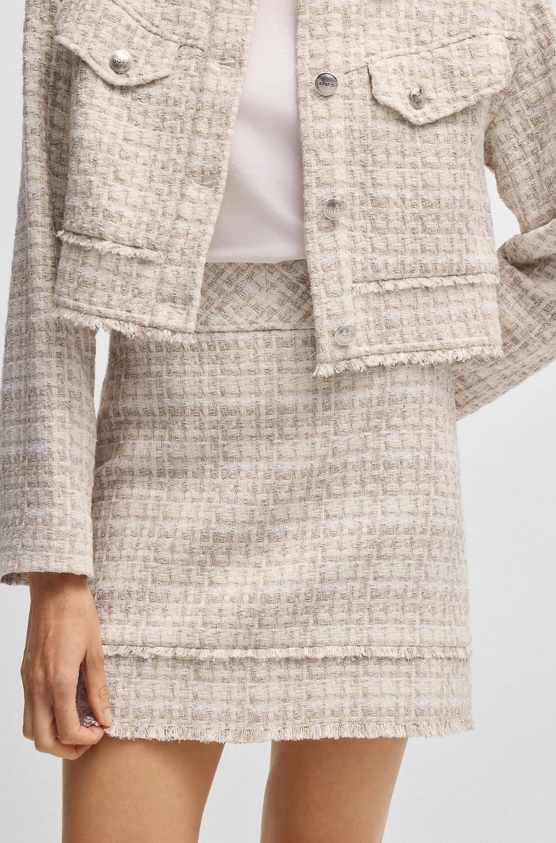 Slim-fit tweed mini skirt with fringing