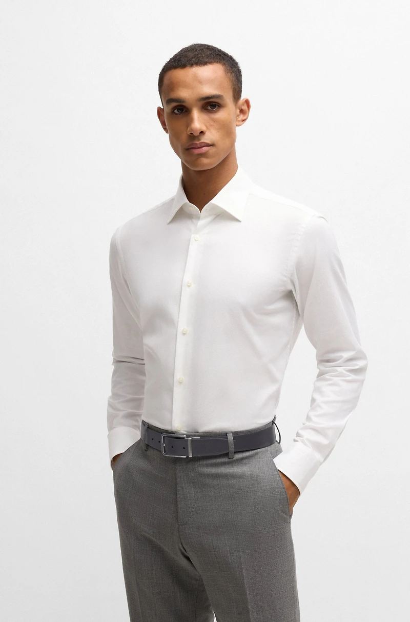 Reversible belt in grained and plain leather