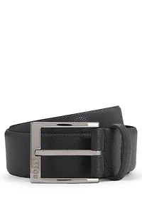 Italian-leather belt with branded buckle