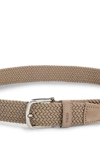 Woven belt with suede trims