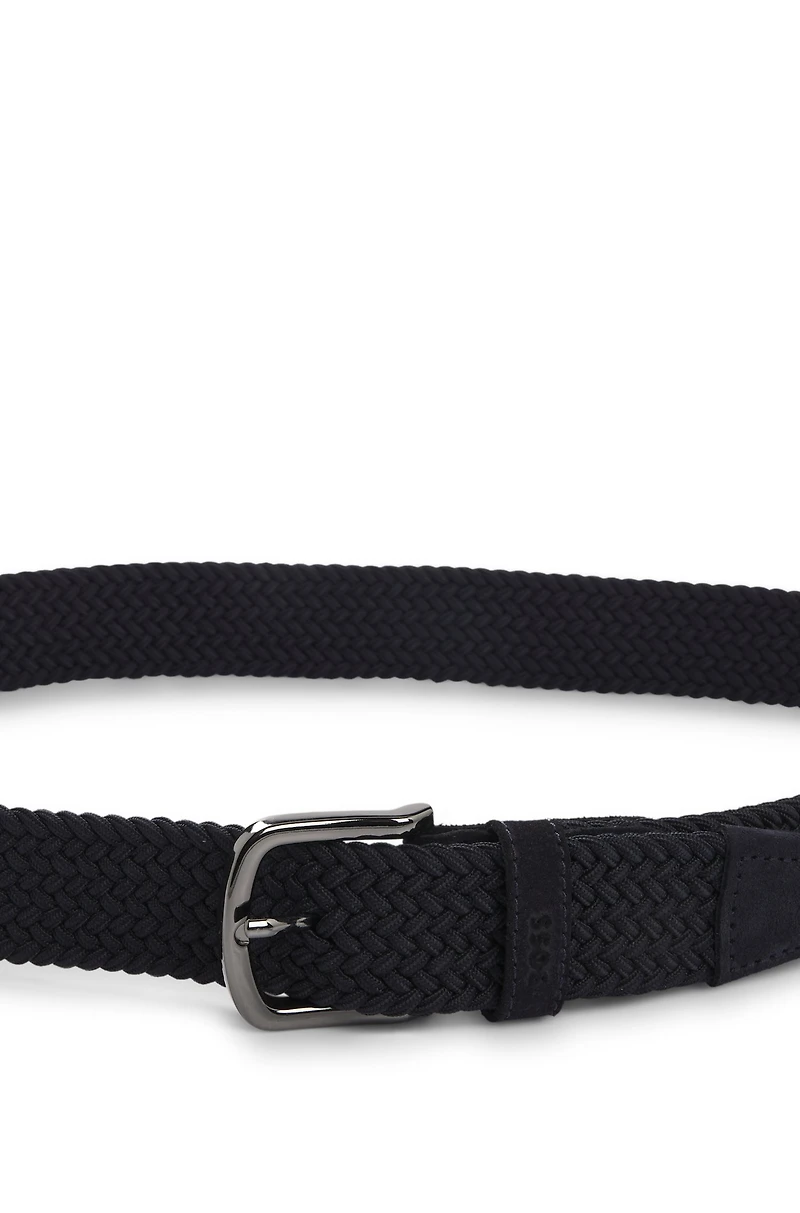 Woven belt with leather trims