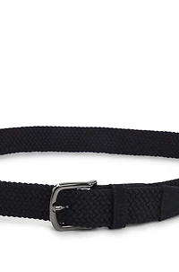Woven belt with leather trims
