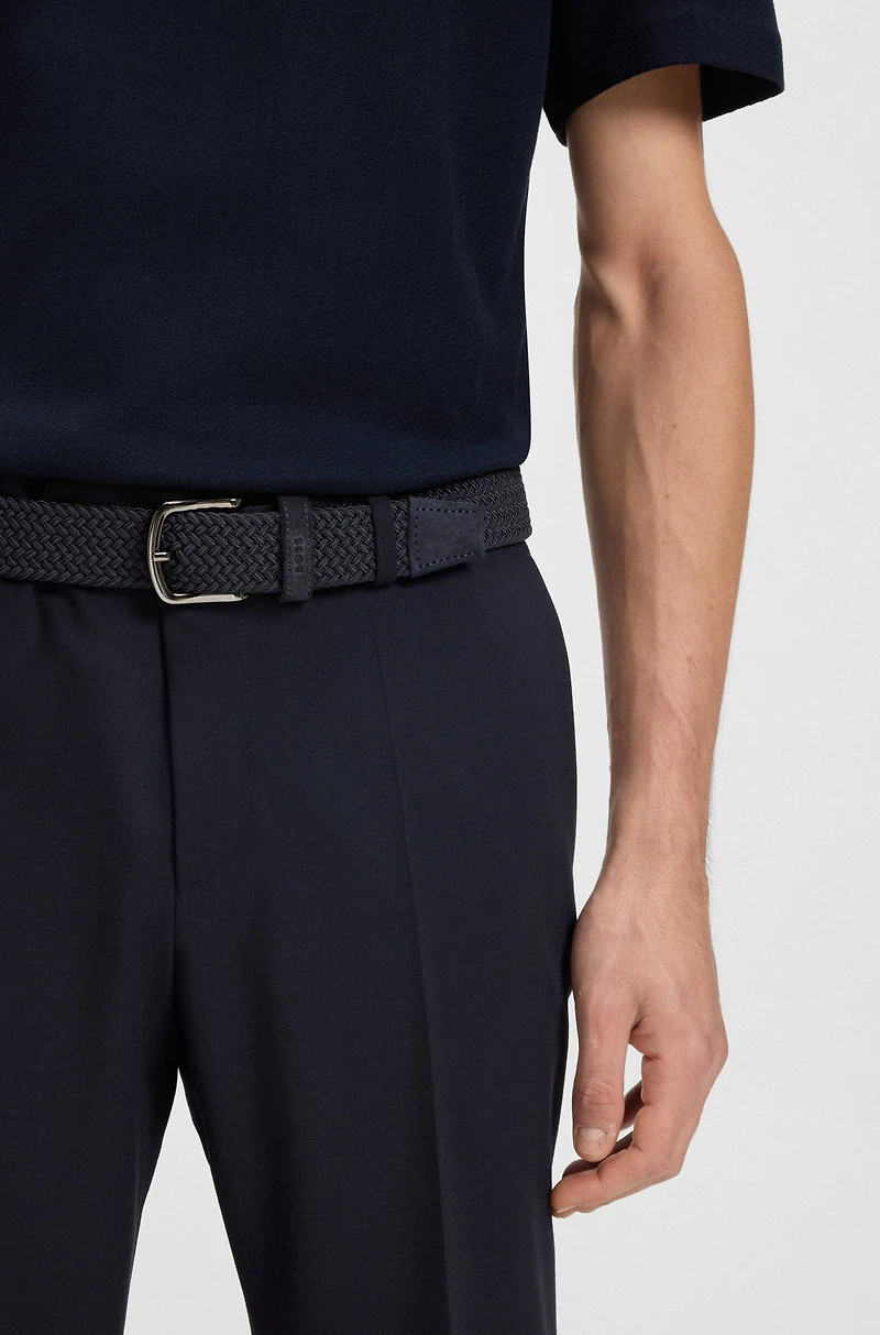 Woven belt with leather trims