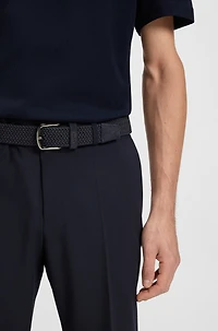 Woven belt with leather trims