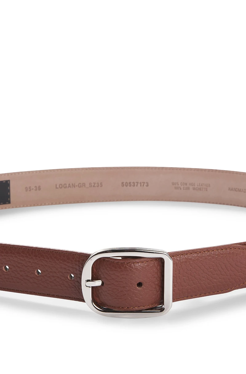 Italian-leather belt with rounded pin buckle