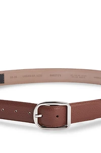 Italian-leather belt with rounded pin buckle