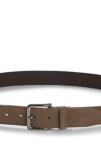 Suede belt with logo-engraved gunmetal buckle